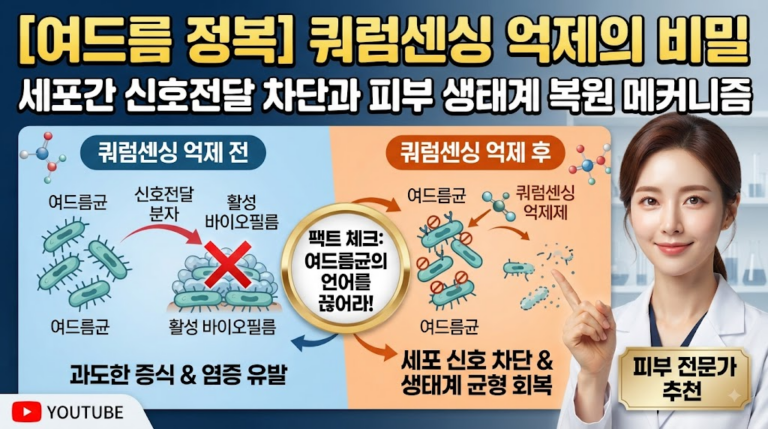 여드름 균의 세포간 신호전달 ‘쿼럼센싱(Quorum Sensing)’ 억제와 피부 생태계 복원의 과학적 메커니즘