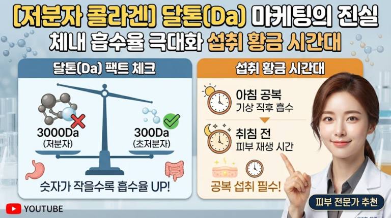 저분자 콜라겐 펩타이드, 달톤(Da) 마케팅의 진실과 체내 흡수율을 극대화하는 섭취 황금 시간대