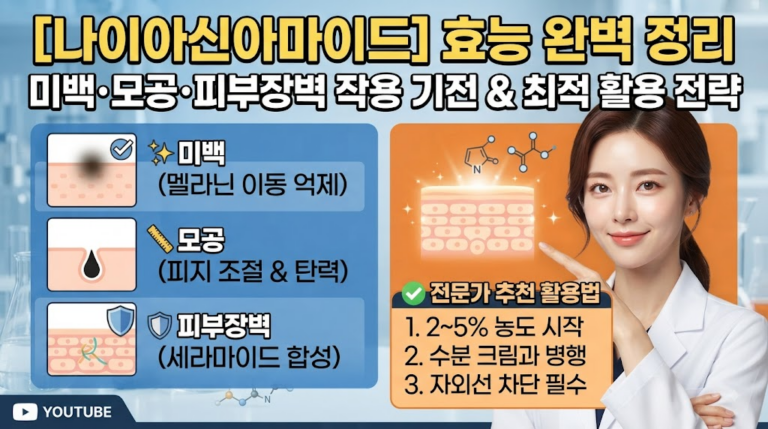 나이아신아마이드 효능 총정리: 미백·모공·피부장벽에 작용하는 과학적 기전 및 최적의 활용 전략