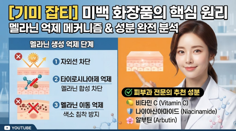 기미 잡티 제거를 위한 미백 화장품의 핵심 원리: 멜라닌 색소 형성 억제 메커니즘과 성분 분석